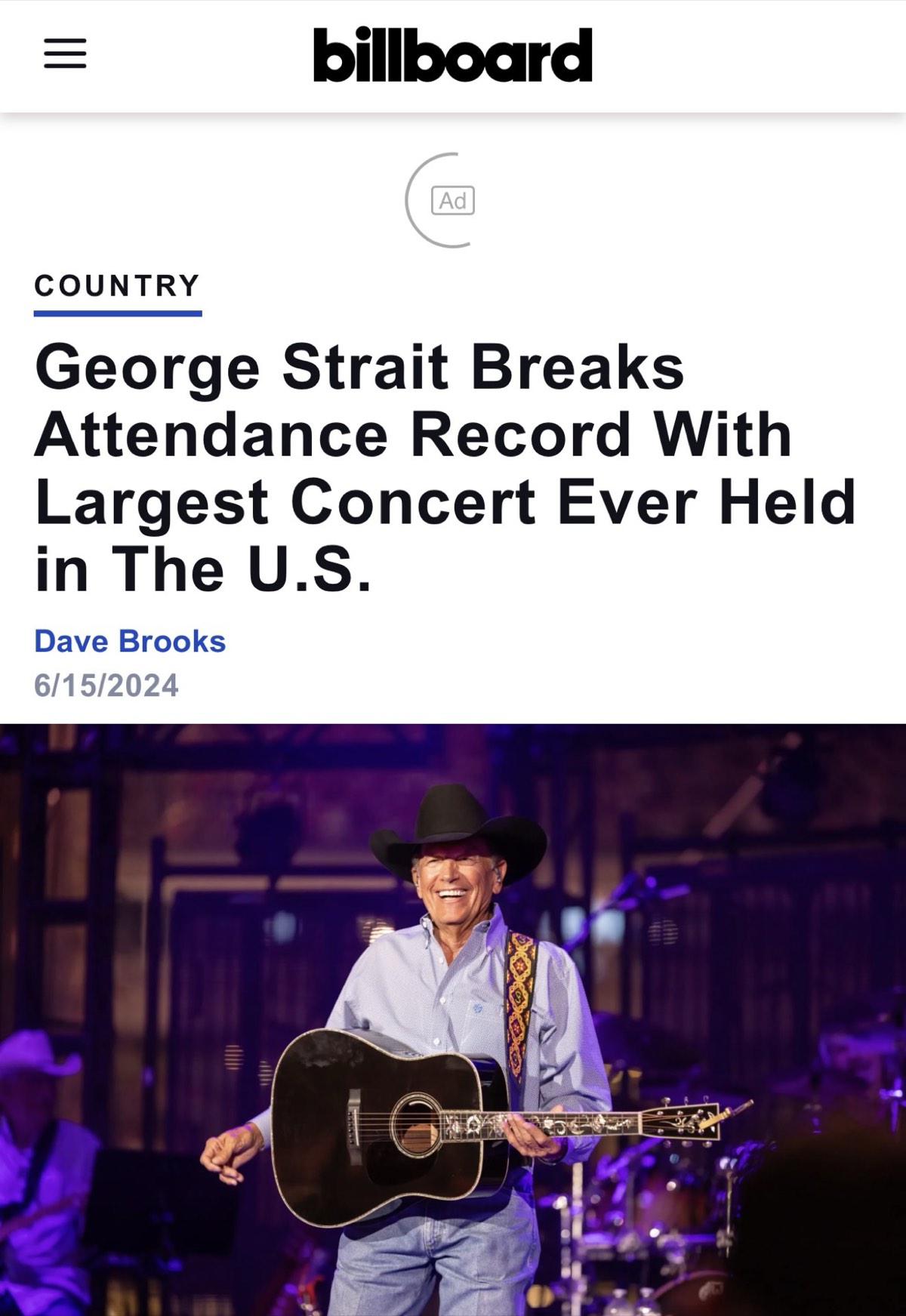 Billboard  -  George Strait breaks attendance record at Kyle Field